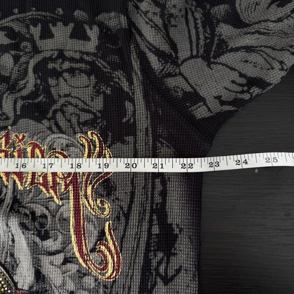 Christian Audigier Shirt Mens XL Thermal Skull Rose Rhinestone Y2K Tattoo NEW - Picture 14 of 16